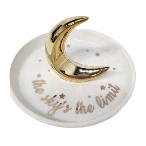 Villa Home Decor Ceramic Jewelry Ring Storage Tray Moon Metallic Gold White